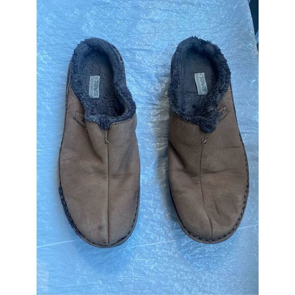 Teva Women’s Kiru 4060 Brown Leather Faux Fur Slip On Mules Shoes Sz 9 - Picture 9 of 10